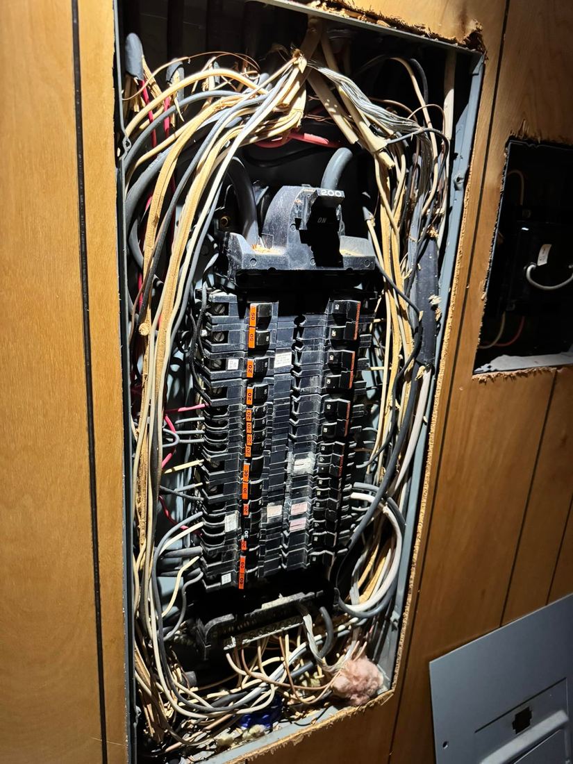 Old Federal Pacific panel with crowded wiring