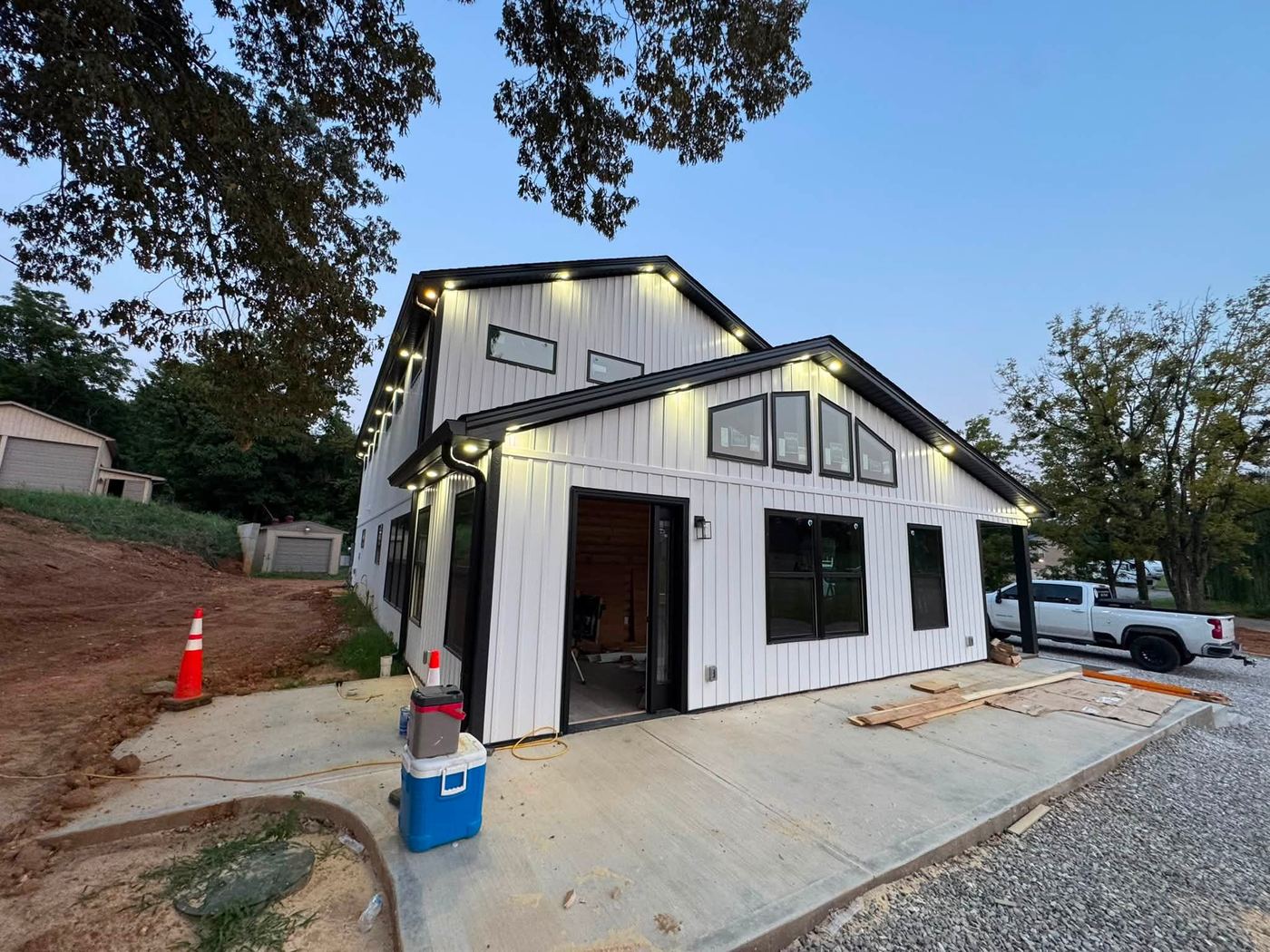 Custom home with LED soffit lighting
